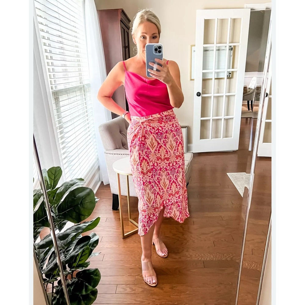 LOFT By Ann Taylor Sarong Skirt Women 4 Melrose Pink Paisley Midi Beach Festival